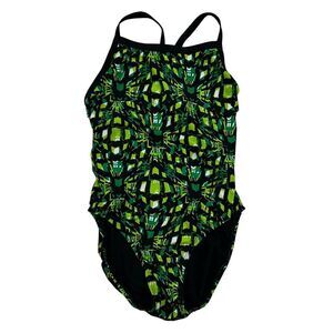 Rise Aquatics Swimwear Sandies Women’s Size 30 One Piece Swimsuit Green Black